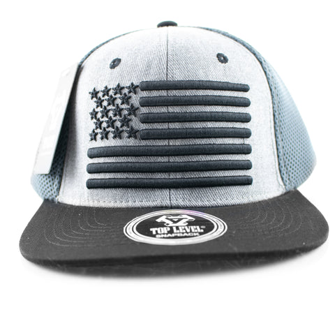 Snapback Cap - Mesh USA Flag Heather Grey w/Black Bill