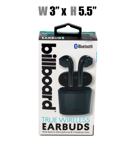 #BB1845 Billboard True Wireless Earbuds w/Built-In Microphone & Charging Case - Black