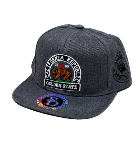 Snapback Cap - California Republic Golden State, Charcoal