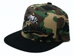 Snapback Cap - Cursive California Republic Bear Camo w/Black Brim