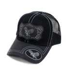 Eagle Patch Baseball Cap, Black w/Black Leather Bill