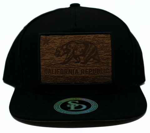 Snapback Cap Faux Wood Bear Patch, Black