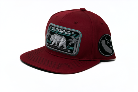 Snapback Cap -  California Golden State Bear Patch, Burgundy