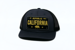 Snapback Cap Republic California License Plate Patch Trucker, Dark Grey