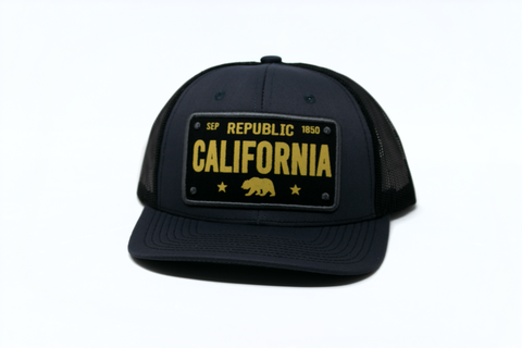 Snapback Cap Republic California License Plate Patch Trucker, Dark Grey