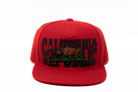 Snapback Cap - California Republic Bear, Red