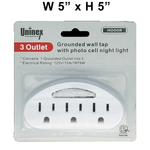 3 Outlet Grounded Wall Tap w/Photo Cell Night Light (Indoor)
