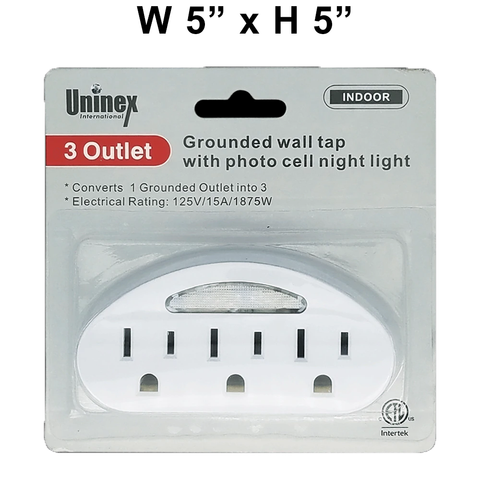 3 Outlet Grounded Wall Tap w/Photo Cell Night Light (Indoor)