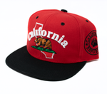 Snapback Cap - California Bear on State Outline, Red w/Black Brim