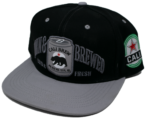 Snapback Cap Cali Brew, Born & Brewed, Black w/Light Grey Brim