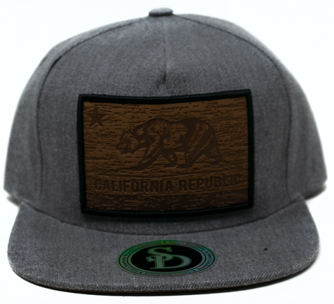 Snapback Cap Faux Wood Bear Patch, Grey