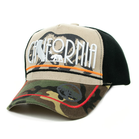 Baseball Cap - California, Black w/Camo Bill