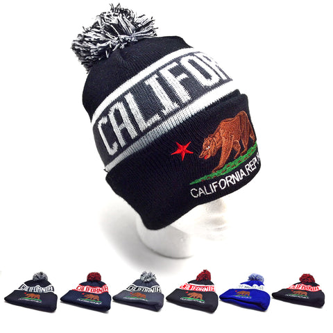 Beanie Pom California Stripe Cali Bear, Asst Colors