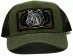 Baseball Cap Western Patch Horseshoe w/ Horse, Olive