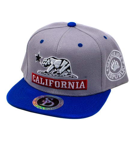 Snapback Cap - California Banner, Grey w/Royal Blue Brim