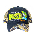 Baseball Cap - Born to Fish Forced to Work, Black Digi Camo