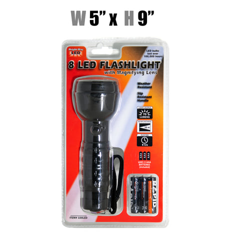 #104564 8 LED Rubber Flashlight w/3 AAA batteries