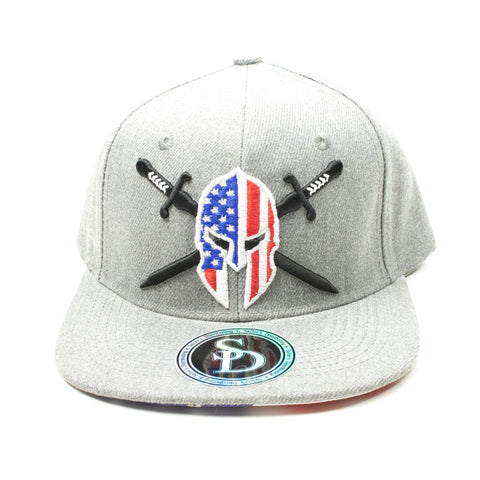 Snapback Red, White and Blue Gladiator Helmet with Cross Swords, Grey