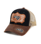 Mexican Eagle Patch Baseball Cap, Black w/Brown Leather Bill