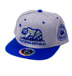 Snapback Cap - California Republic Bear, Grey w/Royal Blue Bill