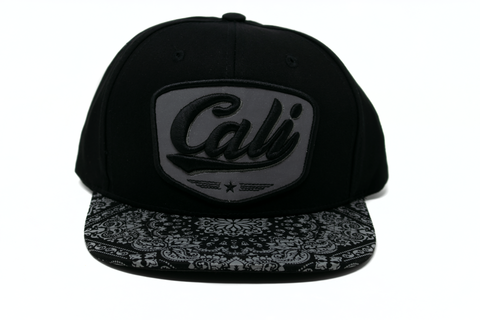 Snapback Cap -  Cali Patch w/Bandana Print Brim, Black