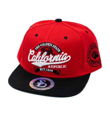 Snapback Cap - The Golden State California, Red w/Black Brim