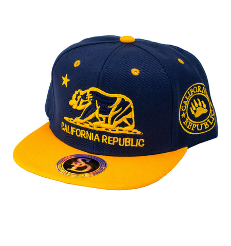 Snapback Cap - California Republic Bear, Navy w/Gold Bill