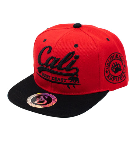 Snapback Cap - Cali West Coast, Red w/Black Brim