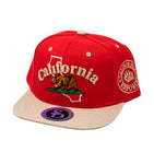 Snapback Cap - California Bear, Red w/Khaki Brim