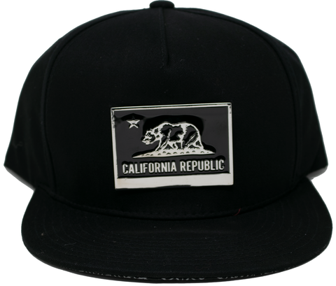 Snapback Cap California Republic Metal Logo, Black