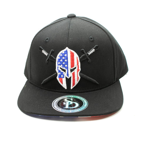 Snapback Red, White and Blue Gladiator Helmet with Cross Swords, Black