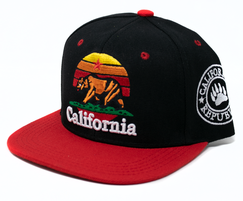 Snapback Cap California Sunset Black w/Red Brim