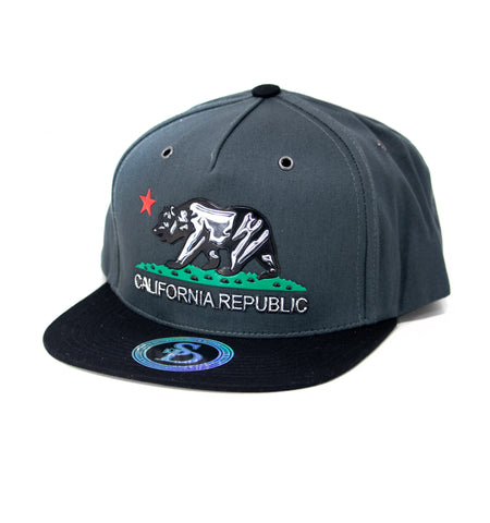 Snapback Cap California Republic Silver Bear, Dark Grey w/Black Bill