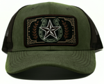 Baseball Cap Western Patch Horseshoe w/ Star, Khaki w/ Olive