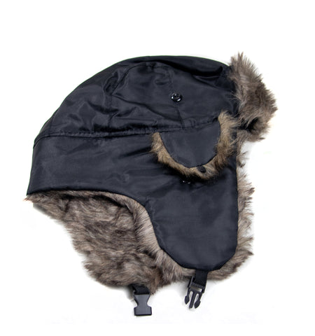 #3571 Trooper Hat - Black w/Faux Fur Lining