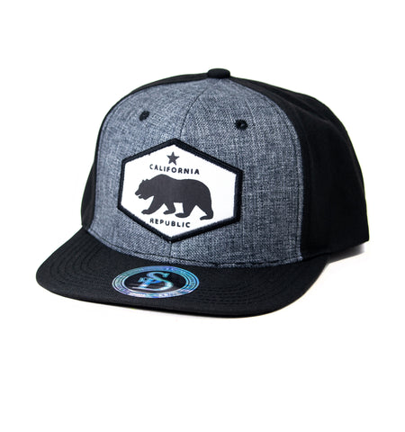 Snapback Cap - California Republic White Patch, Heather Grey w/Black Bill