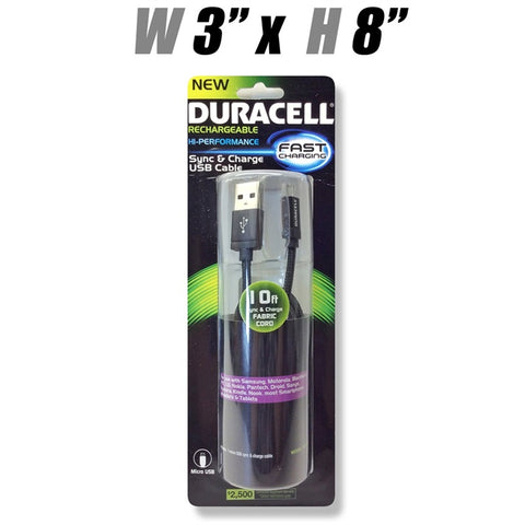 #PRO440 Duracell Fast Charging Sync & Charge USB Cable Most Smartphones, 10ft Fabric Cord