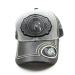 Horse Patch Baseball Cap, Light Grey w/Black Leather Bill