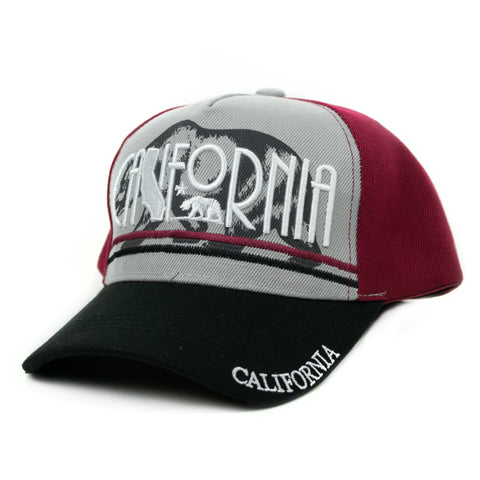 Baseball Cap - California, Maroon and Light Grey W/Black Bill