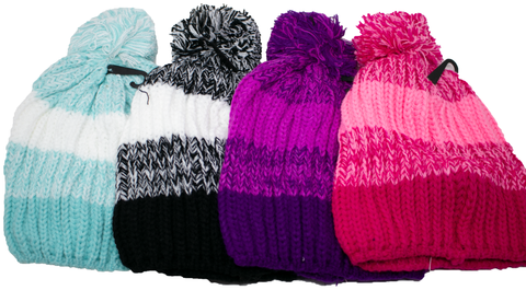 Beanie w/Pom - Kids Heavy Knit Two Tone (KN-Hats-206)