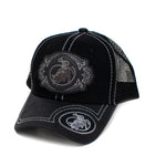 Bull Rider Patch Baseball Cap, Black w/Black Leather Bill