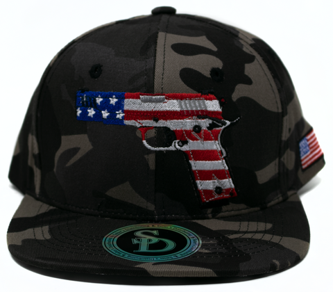 Snapback Cap Red, White & Blue 1911, Black Camo