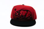 Snapback Cap -  Large Cali Bear, Red w/Black Brim