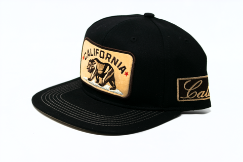 Snapback Cap -  California Bear Brown Patch, Black