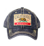 Baseball Cap Vintage California Republic Patch(adjustable), Faded Black