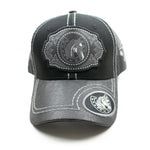 Horse Patch Baseball Cap, Black w/Black Leather Bill