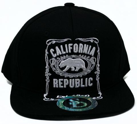Snapback Cap -  California Republic Fancy Border, Black