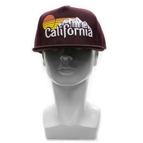 Snapback Cap - California Sun Mountains, Burgundy