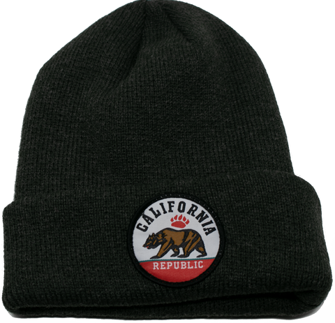 Beanie - Round California Republic Patch, Charcoal w/Lining