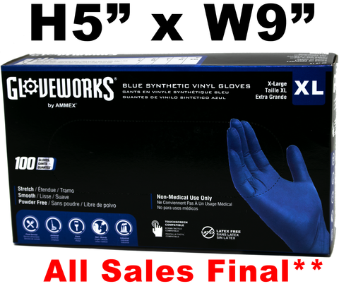 Gloveworks Blue Synthetic Vinyl Gloves XL - 100 ct. Extra Strong **ALL SALES FINAL**